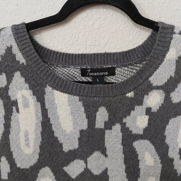 7 Seasons Gray Cheetah Print Heavy Crew Neck Cotton Cashmere Blend Sweater Large - Picture 4 of 5